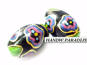 Hand Painted Glass Bead 9.5 x 14.5mm